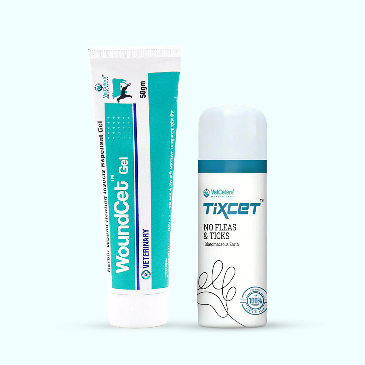VetCetera Combo Pack - Tixcet Tick & Flea Powder + Woundcet Herbal Wound Healing Gel (100g + 50g)